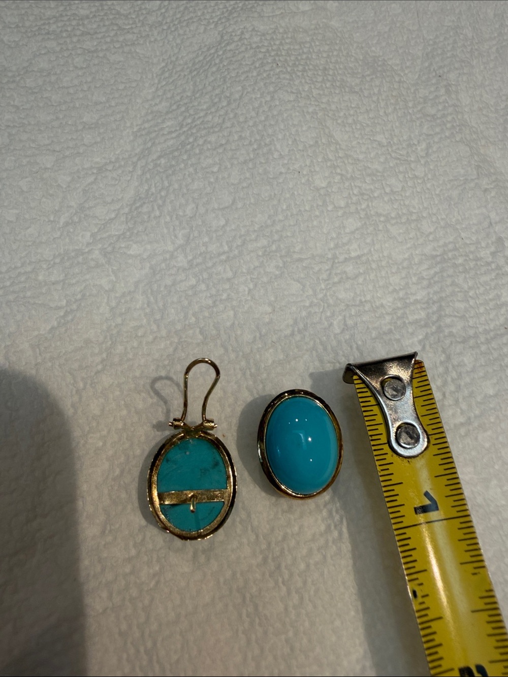 14 karat yellow, gold, blue turquoise earrings - Picture 9 of 14
